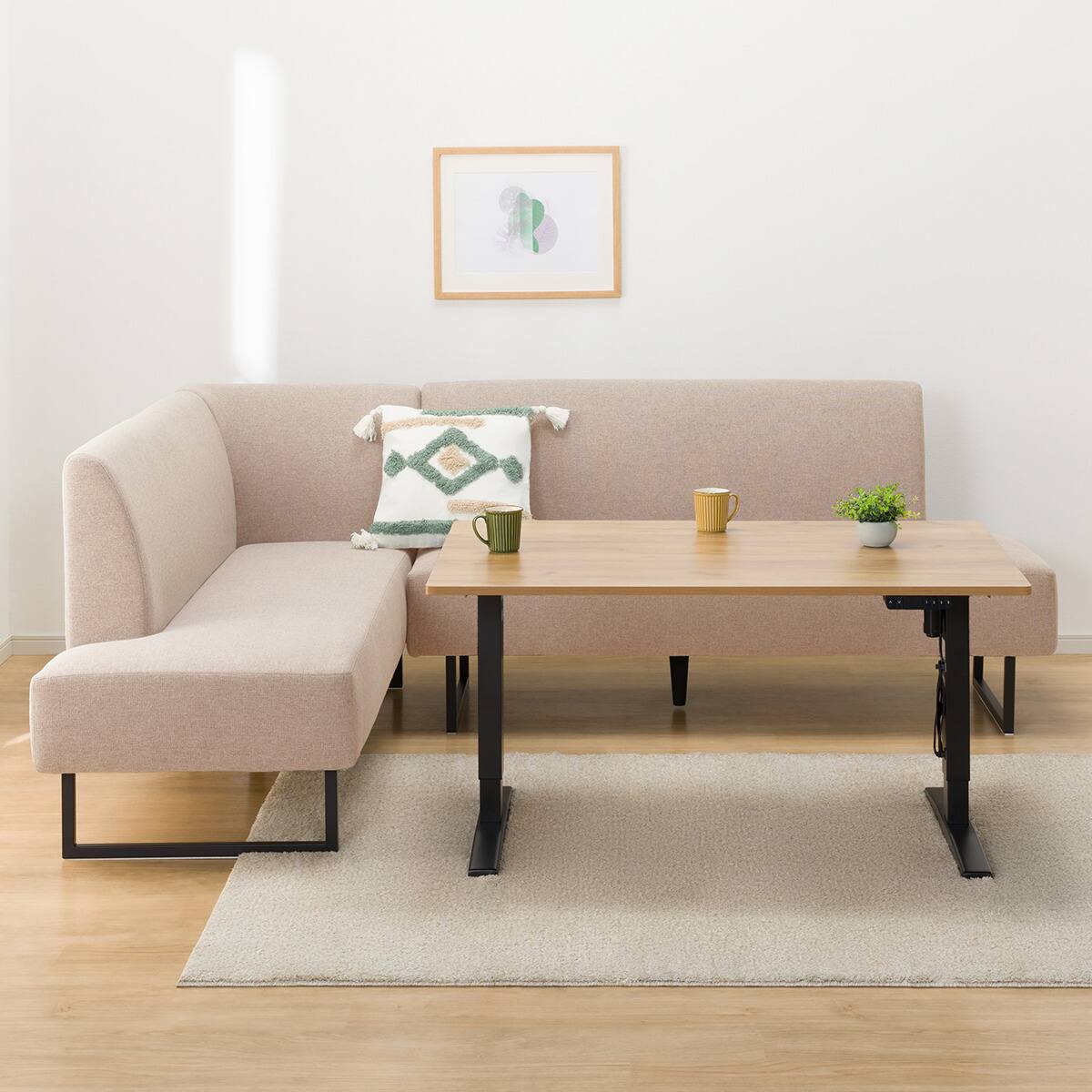 ニトリ. 昇降式ダイニングテーブル 電動昇降リビングダイニングテーブル3点セット (JT341 120 LBR/LD2 N