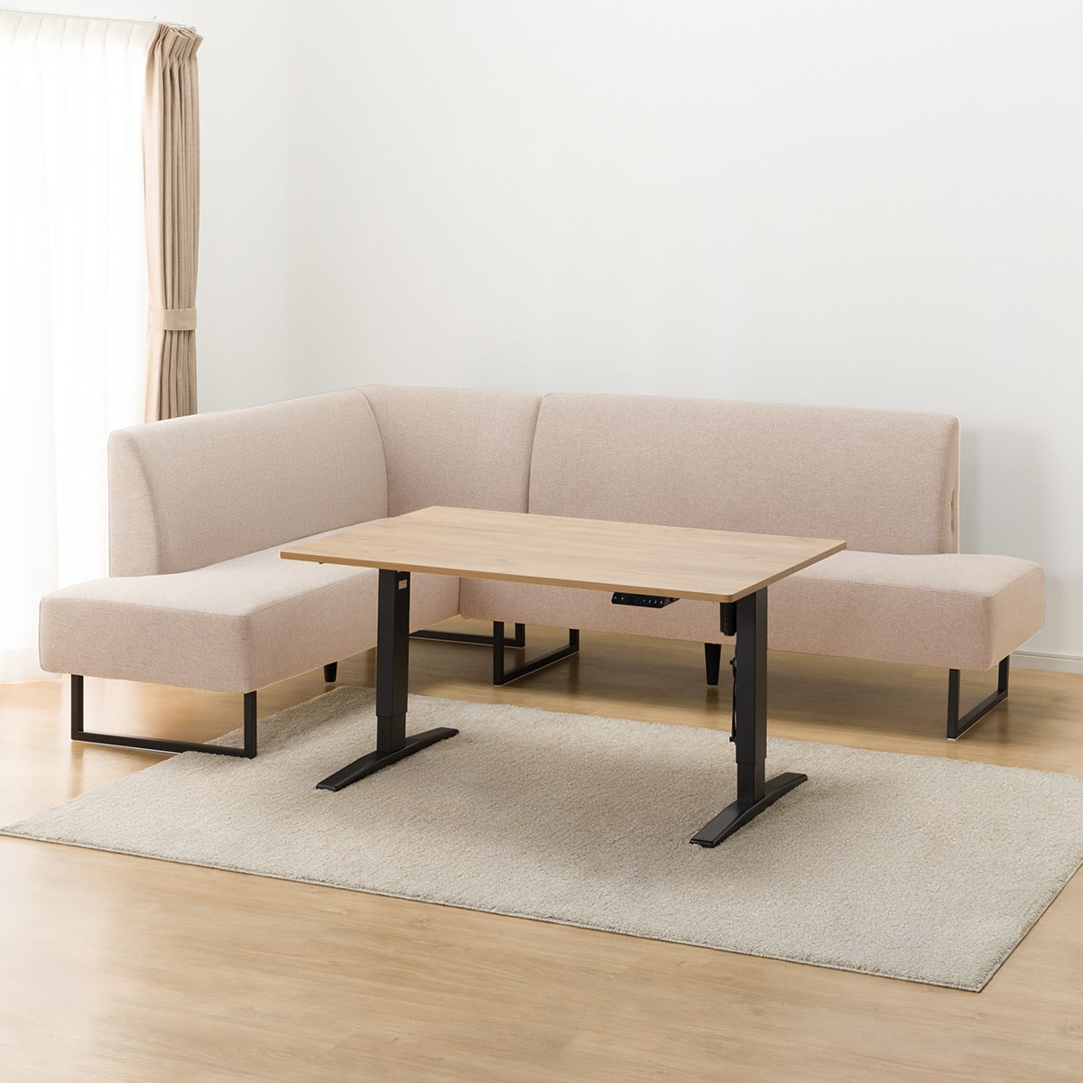 電動昇降リビングダイニングテーブル3点セット (JT341 120 LBR/LD2 N