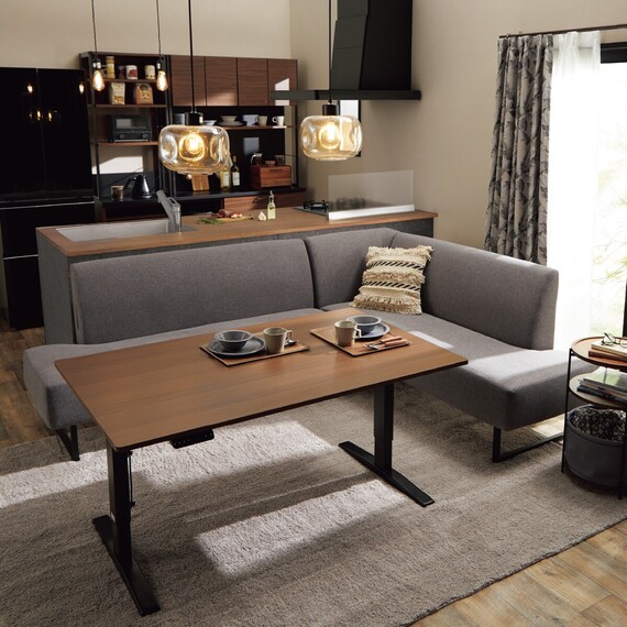 布張りリビングダイニング3点セット(JT341 135MBR/LD2左コーナーソファAQ-MGY) 1枚目画像