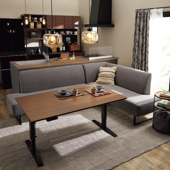 布張りリビングダイニング3点セット(JT341 135MBR/LD2左コーナーソファAQ-MGY) 1枚目画像