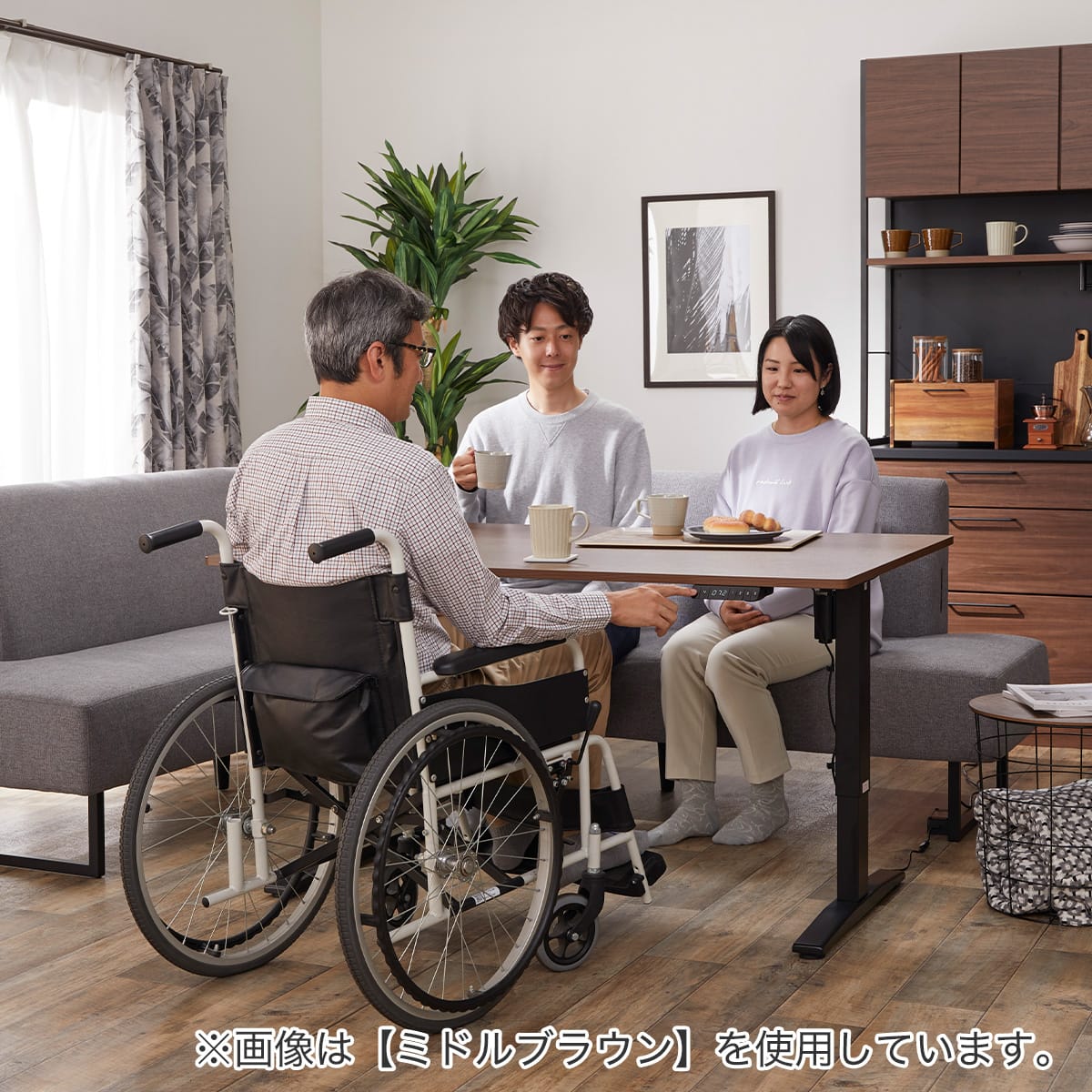 電動昇降リビングダイニングテーブル3点セット (JT341 135 MBR/LD2 N