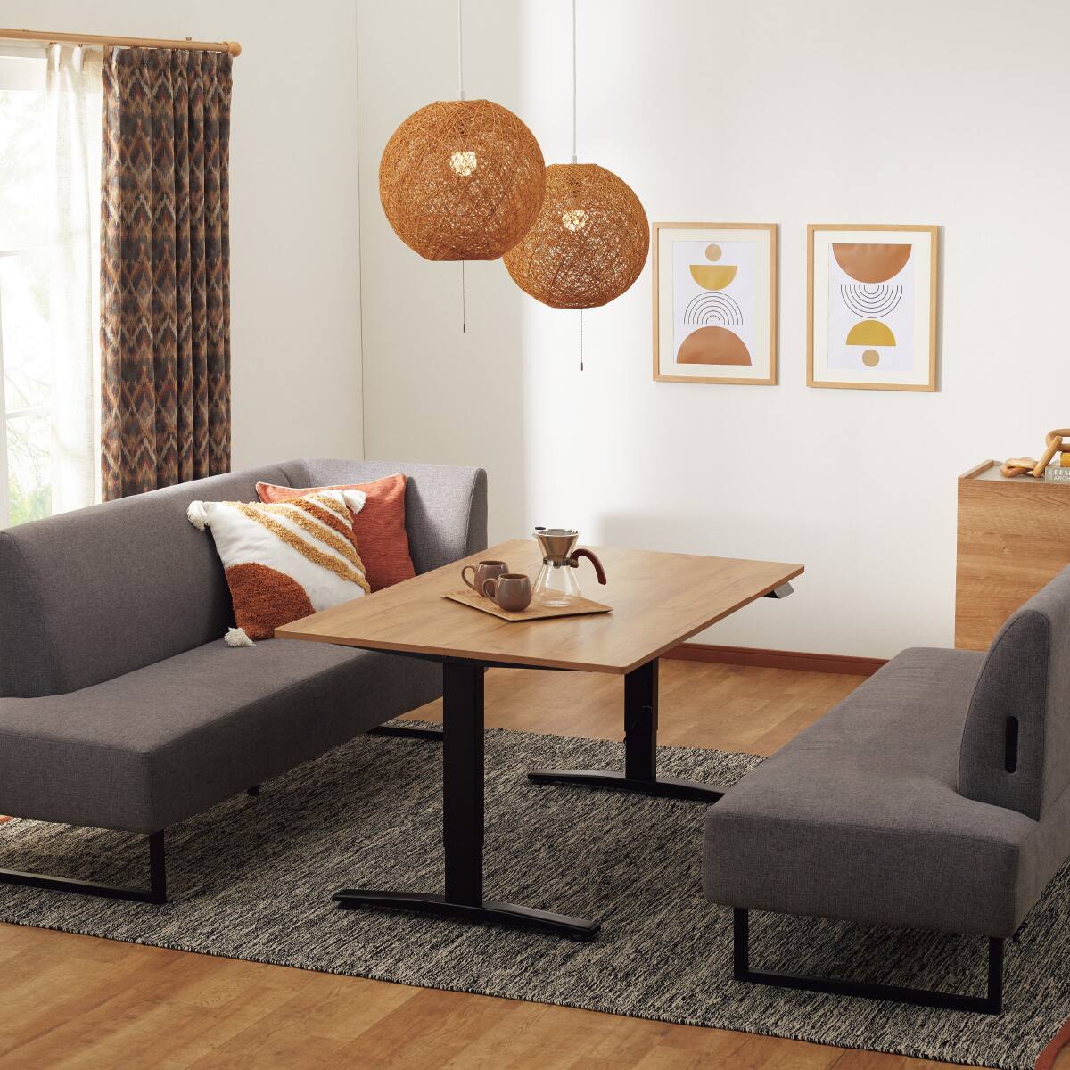 布張りリビングダイニング3点セット(JT341 135LBR/LD2左コーナーソファ