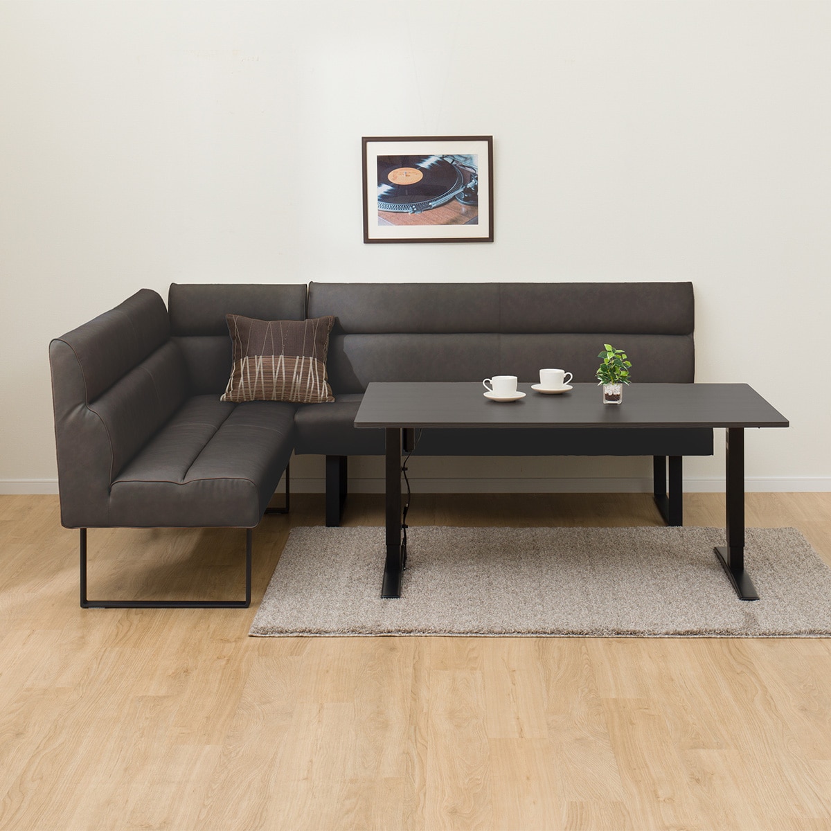 電動昇降ダイニングテーブルソファ3点セット(JT341 135 BK/DL332 DBR