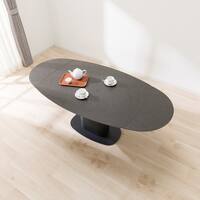 セラミック楕円形伸縮ダイニングテーブル(TA111 120/179 GYBK)