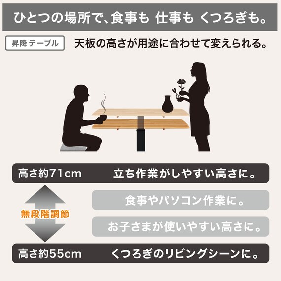 昇降式ダイニングテーブル(NコレクションT-01 120 NA) 5枚目画像
