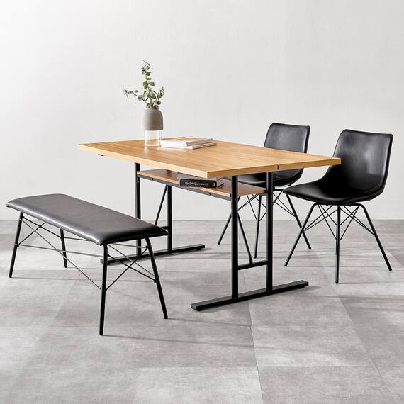 木目調ダイニング4点セット (ナチュラル/ブラック) 1枚目画像