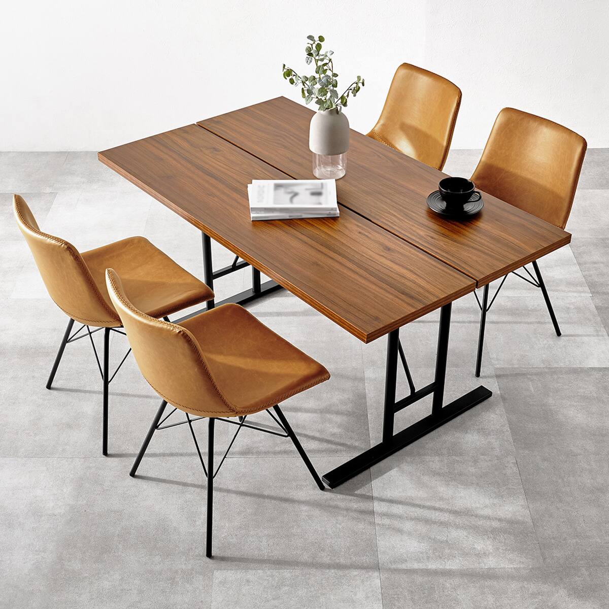 木目調ダイニング5点セット (ダークブラウン/キャメル) | ニトリネット