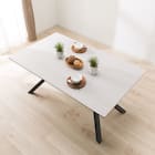 セラミックダイニングテーブル(セーラル150T トラバーチン柄ホワイト/スチール脚) 1枚目画像