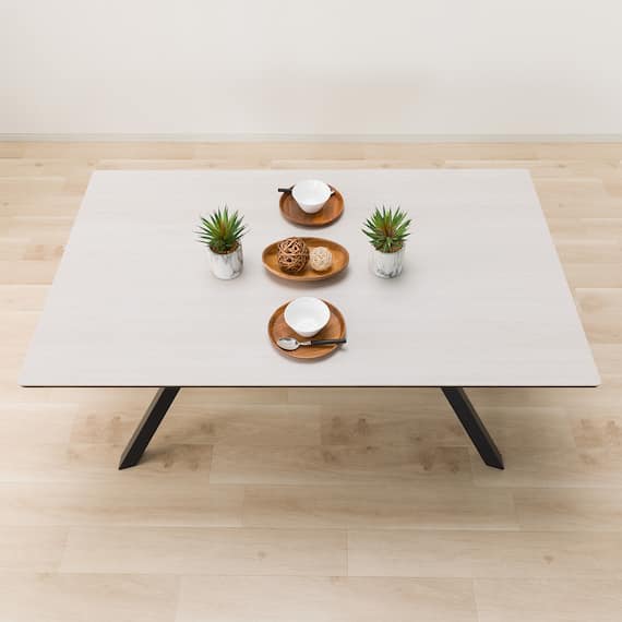 セラミックダイニングテーブル(セーラル150T トラバーチン柄ホワイト/スチール脚) 3枚目画像