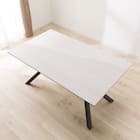 セラミックダイニングテーブル(セーラル150T トラバーチン柄ホワイト/スチール脚) 4枚目画像