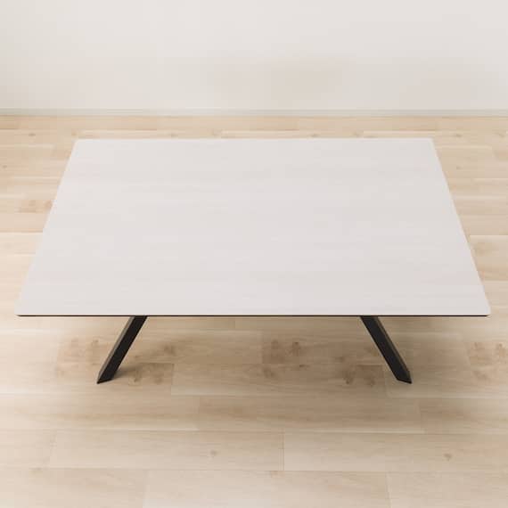 セラミックダイニングテーブル(セーラル150T トラバーチン柄ホワイト/スチール脚) 5枚目画像