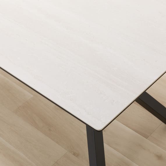 セラミックダイニングテーブル(セーラル150T トラバーチン柄ホワイト/スチール脚) 9枚目画像