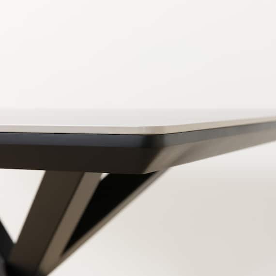 セラミックダイニングテーブル(セーラル150T トラバーチン柄ホワイト/スチール脚) 10枚目画像