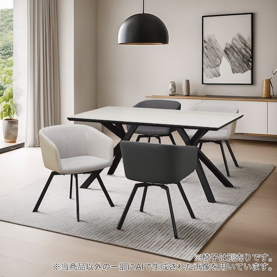 セラミックダイニングテーブル(セーラル150T トラバーチン柄ホワイト/スチール脚) 12枚目画像