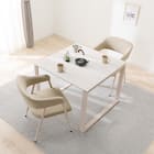 セラミックダイニング3点テーブル(セーラル90/90 トラバーチン柄ホワイト/LGY/イジー2 MO) 1枚目画像