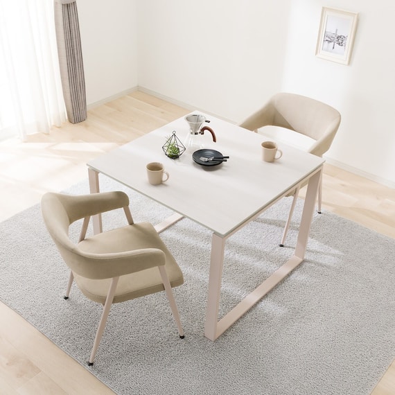 セラミックダイニング3点テーブル(セーラル90/90 トラバーチン柄ホワイト/LGY/イジー2 MO) 1枚目画像