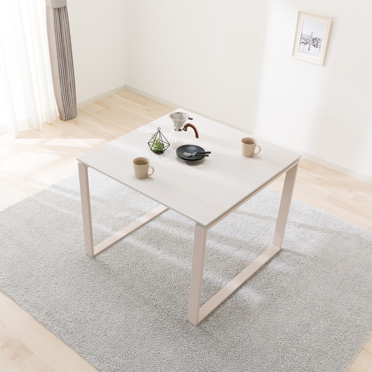 【美品】ニトリ　ホワイトダイニングテーブル セラミック セラミックダイニングテーブル（セーラル150T トラバーチン柄