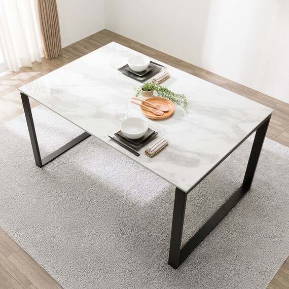 セラミックダイニングテーブル(セーラル135/90 WH/BK) 1枚目画像