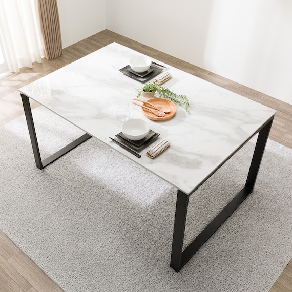 セラミックダイニングテーブル(セーラル135/90 WH/BK) 1枚目画像