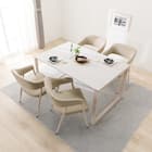 セラミックダイニング5点テーブル(セーラル135/90 トラバーチン柄ホワイト/LGY/イジー2 MO) 1枚目画像