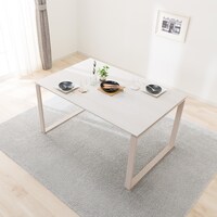 セラミックダイニングテーブル(セーラル135/90 トラバーチン柄ホワイト/LGY)