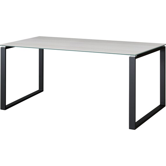 セラミックダイニングテーブル(セーラル150/90 トラバーチン柄ホワイト/BK) 1枚目画像