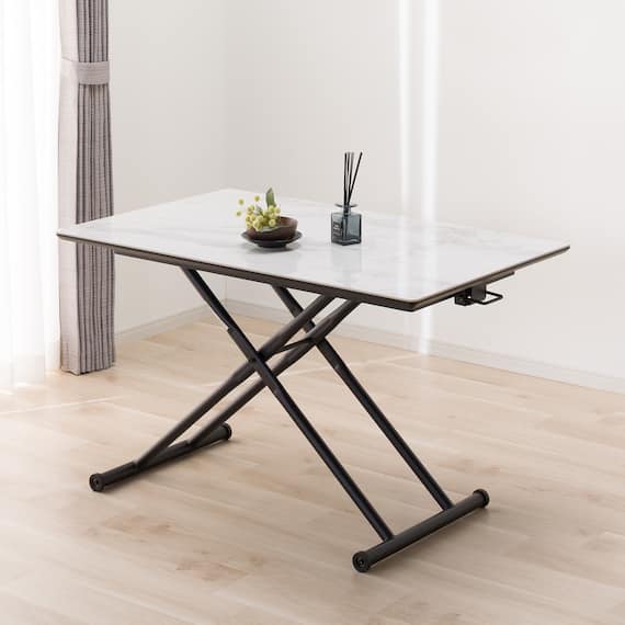 セラミック昇降ダイニングテーブル(DT12075 WH) 1枚目画像