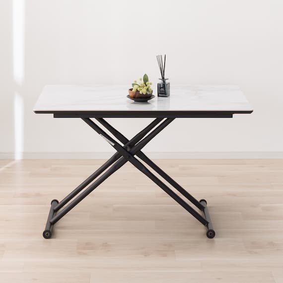 セラミック昇降ダイニングテーブル(DT12075 WH) 2枚目画像