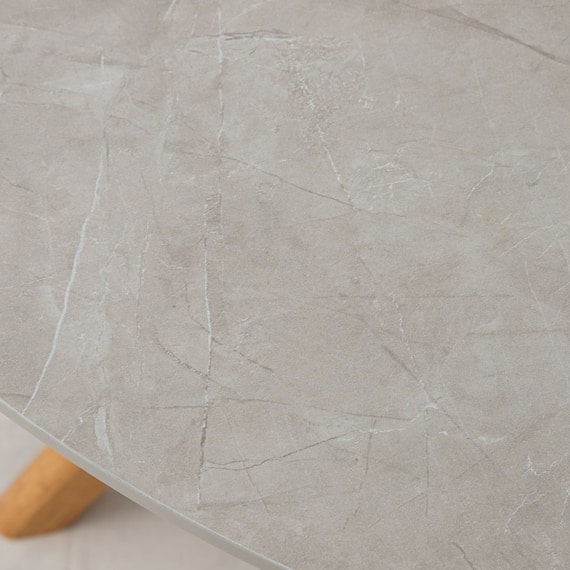 円形メラミン天板テーブル (幅110cm グレー/ナチュラル) 4枚目画像