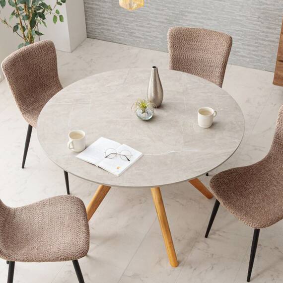 円形メラミン天板テーブル (幅110cm グレー/ナチュラル) 5枚目画像