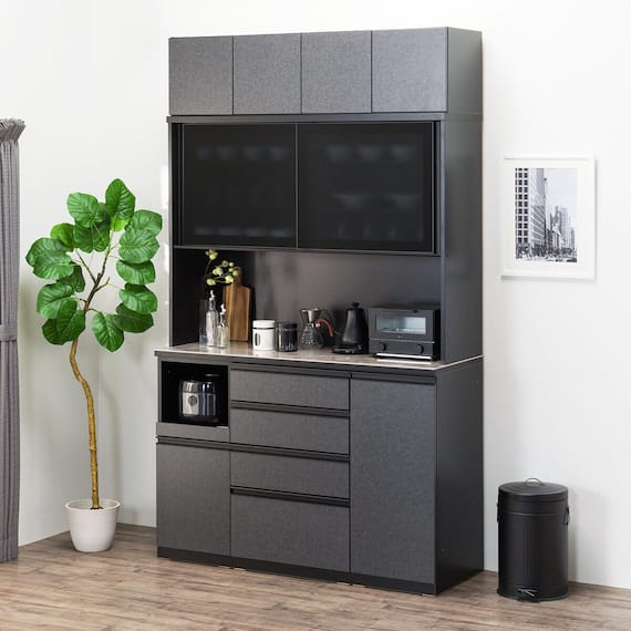 キッチンボード(上置き付き セラミック天板リガーレ140KB BK/BE) 1枚目画像