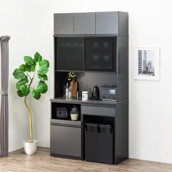 キッチンボード(上置き・ダストワゴン付き セラミック天板リガーレ120KB BK/BK) 1枚目画像