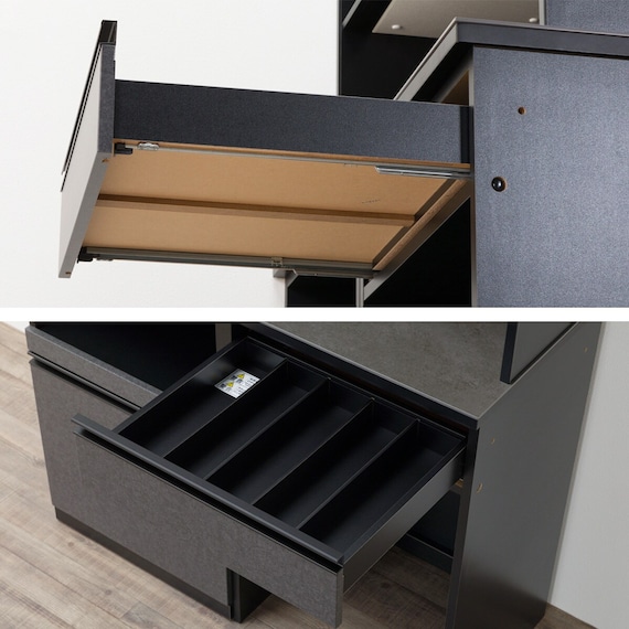 キッチンボード(上置き・ダストワゴン付き セラミック天板リガーレ120KB BK/BK) 34枚目画像