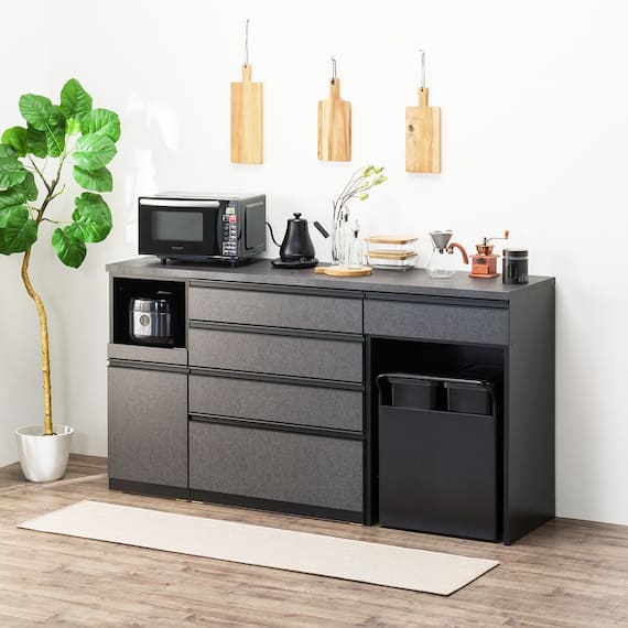 キッチンカウンター(ダストワゴン付き リガーレ180CT BK/GY) 1枚目画像