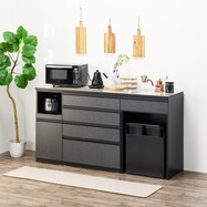 キッチンカウンター（ダストワゴン付き セラミック天板リガーレ180CT BK/BE）【期間限定価格：5/12まで】