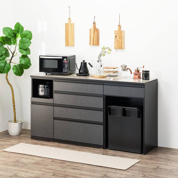 キッチンカウンター(ダストワゴン付き セラミック天板リガーレ180CT BK/BE) 1枚目画像