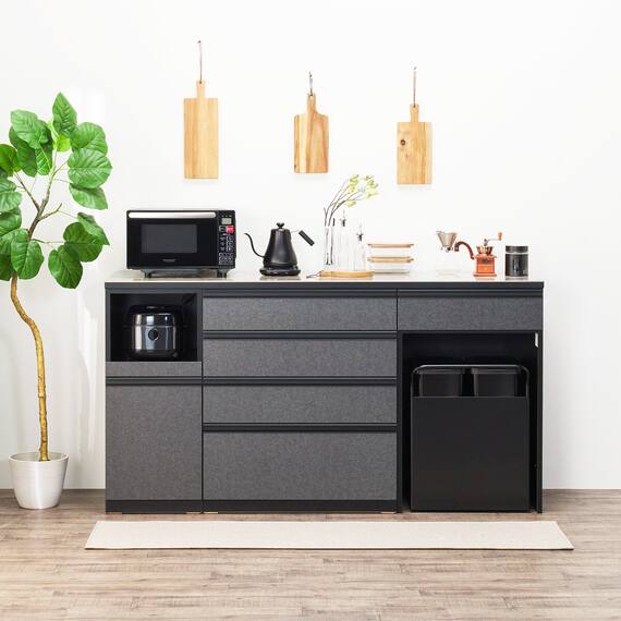 キッチンカウンター(ダストワゴン付き セラミック天板リガーレ180CT BK/BE) 8枚目画像