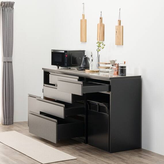 キッチンカウンター(ダストワゴン付き セラミック天板リガーレ180CT BK/BE) 10枚目画像