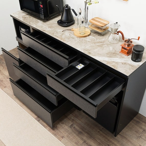 キッチンカウンター(ダストワゴン付き セラミック天板リガーレ180CT BK/BE) 11枚目画像