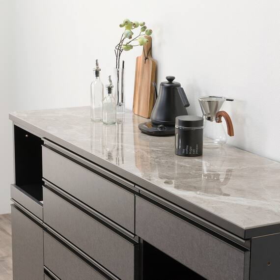 キッチンカウンター(ダストワゴン付き セラミック天板リガーレ180CT BK/BE) 21枚目画像