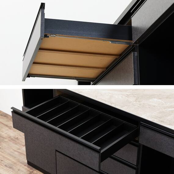 キッチンカウンター(ダストワゴン付き セラミック天板リガーレ180CT BK/BE) 25枚目画像