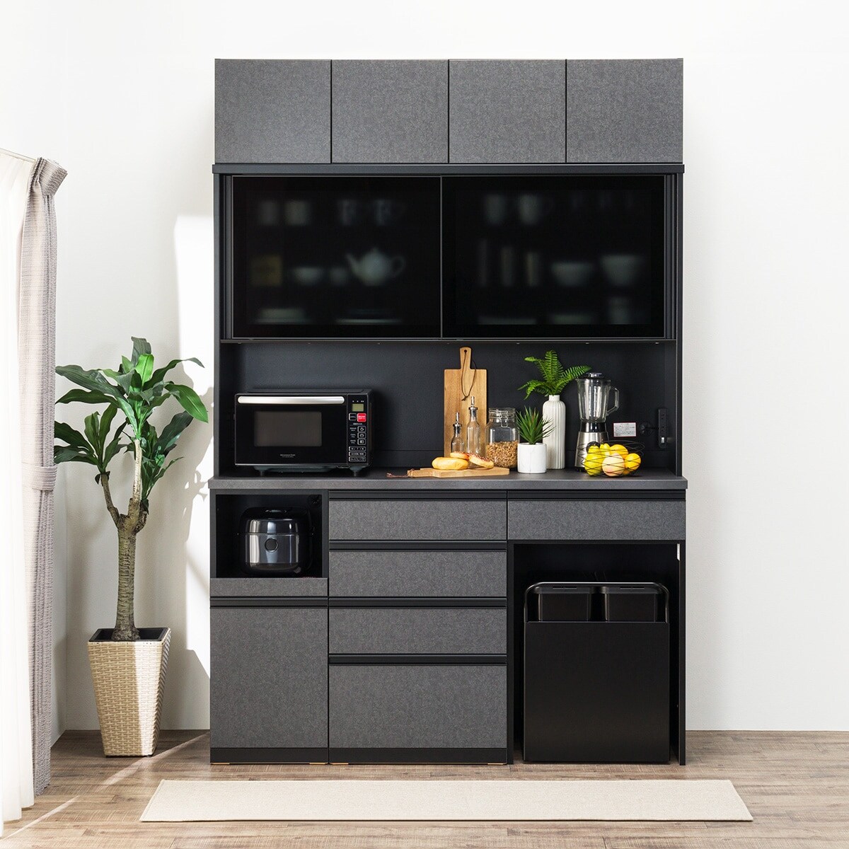 キッチンボード(上置き・ダストワゴン付き リガーレ GH160D50OPCJ GYBK