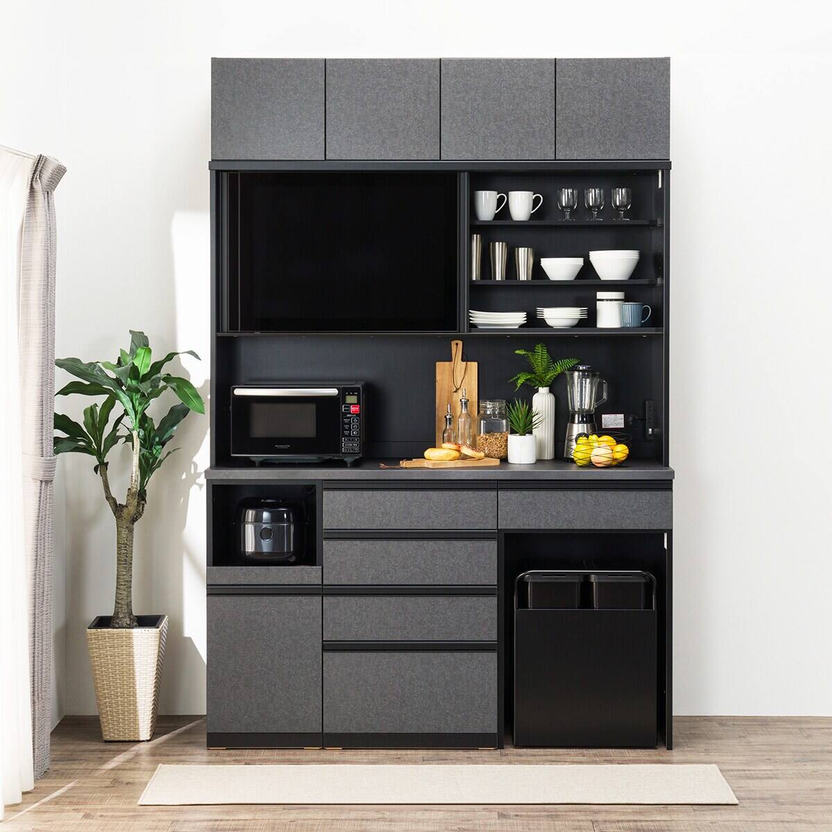 キッチンボード(上置き・ダストワゴン付き リガーレ GH160D50OPCJ GYBK