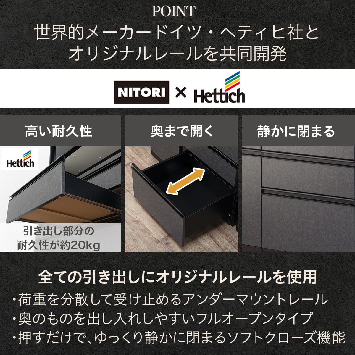 キッチンボード(リガーレ GH160D50OPCJ GYBK) | ニトリネット【公式