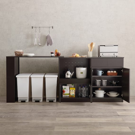 伸縮キッチンカウンター (幅133~207cm DBR) 2枚目画像