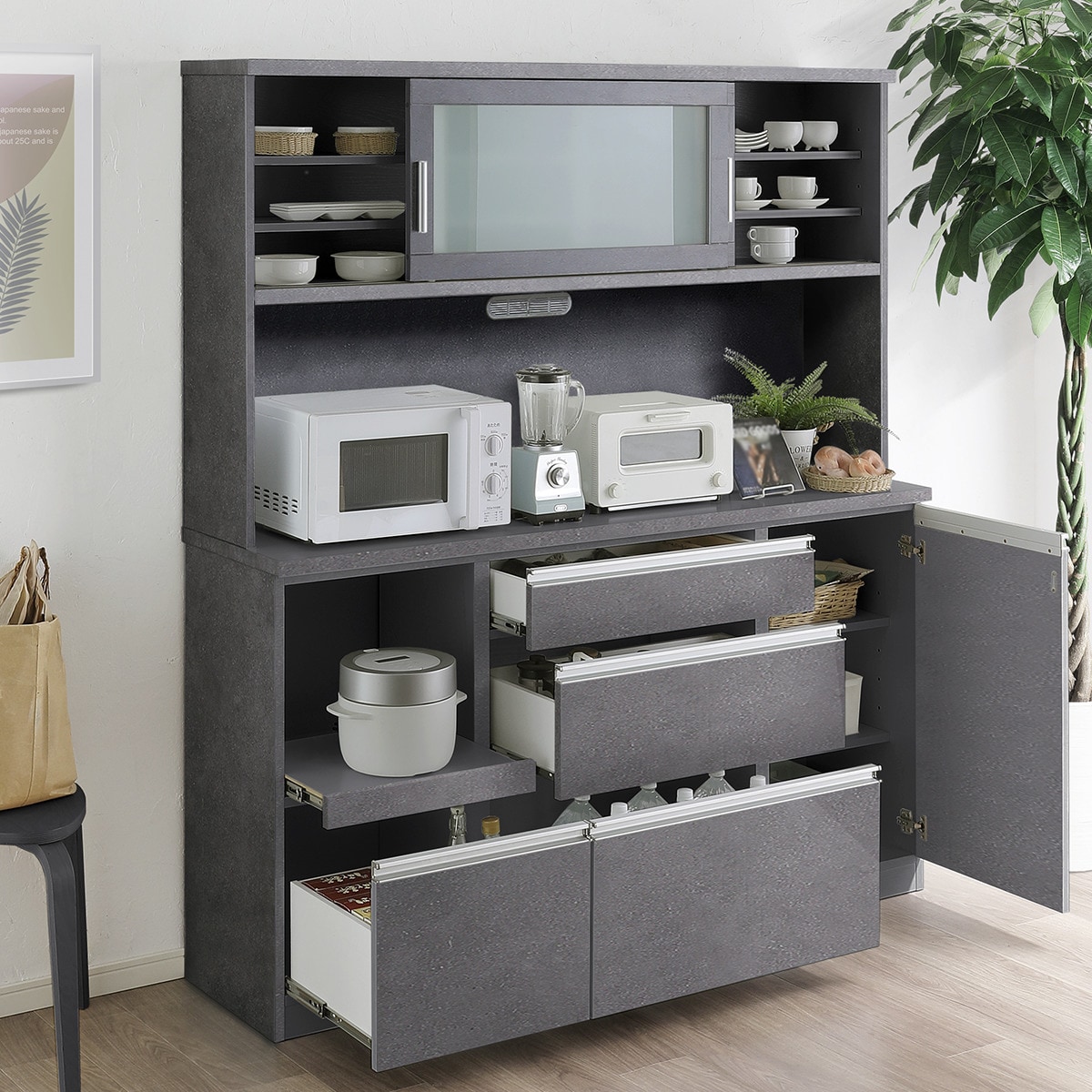 半透明ガラスのキッチンボード (幅159.5cm GY) | ニトリネット【公式