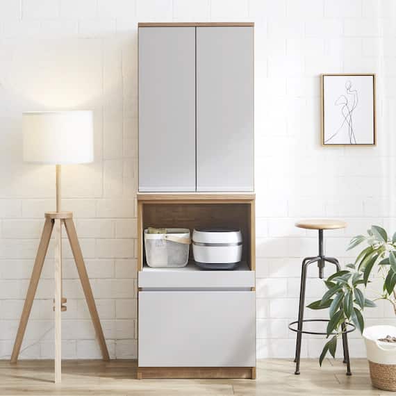 シンプルキッチンボード 60 (上扉 下オープン GY) 1枚目画像