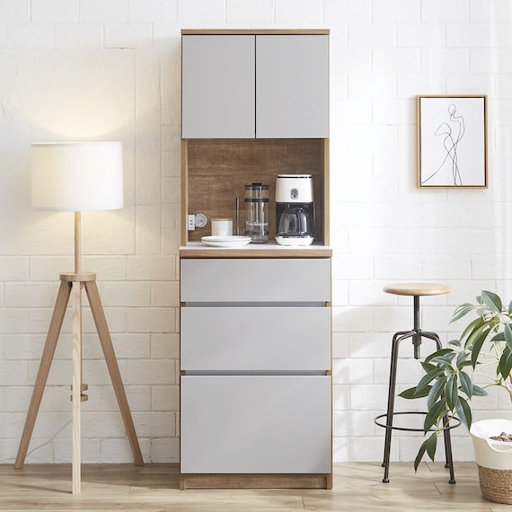 シンプルキッチンボード 60 (上オープン 下引き出し GY) 1枚目画像