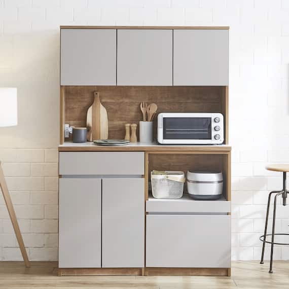 シンプルキッチンボード 120 (上オープン 下オープン+扉 GY) 1枚目画像