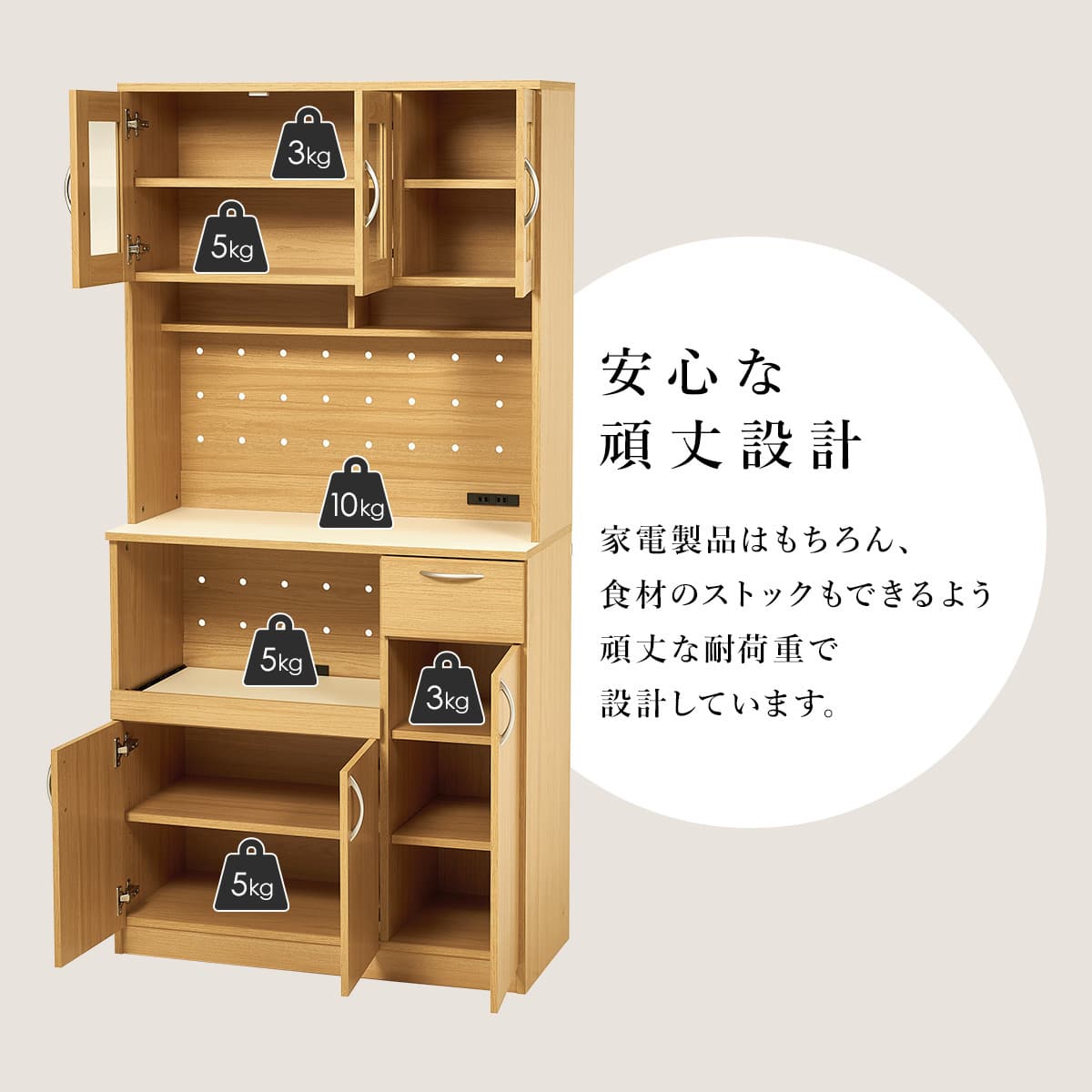 まとめて収納キッチンボード (ドアタイプ ナチュラル) | ニトリネット